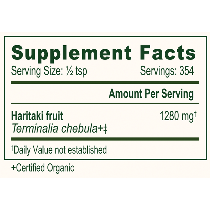 Banyan Botanicals Organic Haritaki Fruit Supplement Facts