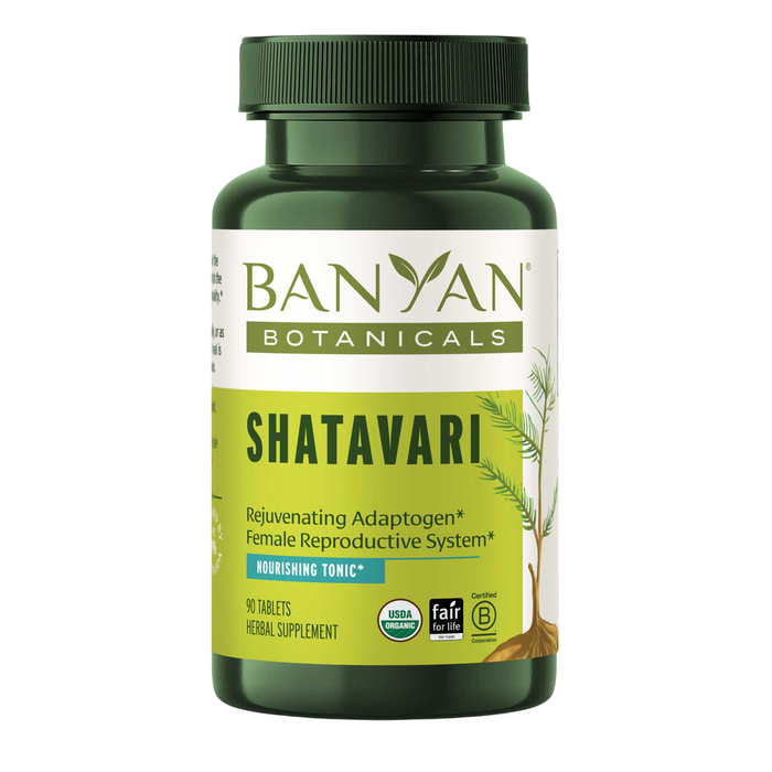 Banyan Botanicals Organic Shatavari Root, 90 tablets, front of bottle