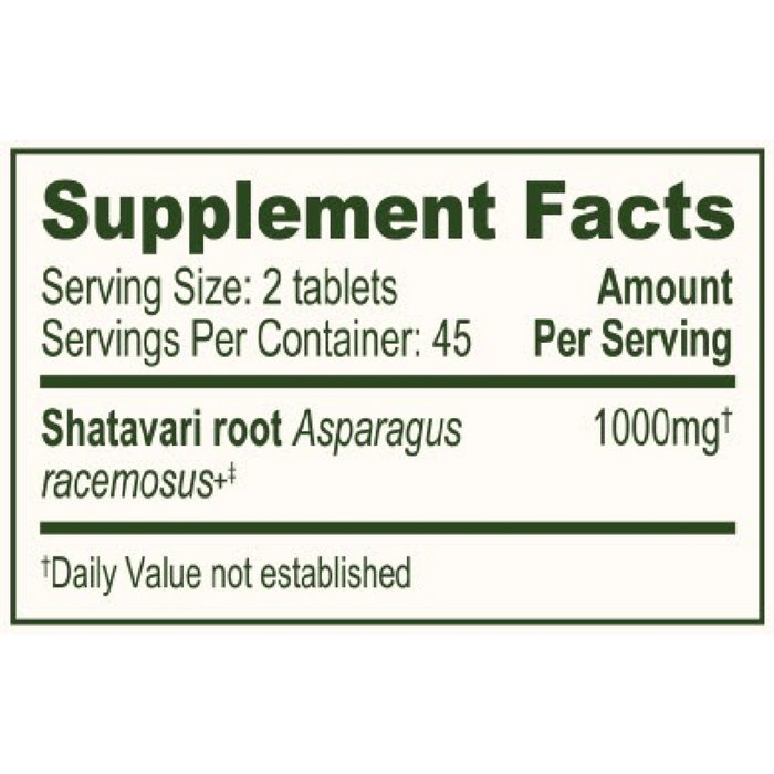 Banyan Botanicals Organic Shatavari Root 90 tablets supplement facts label
