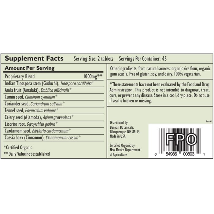 Banyan Botanicals Pitta Digest Supplement Facts