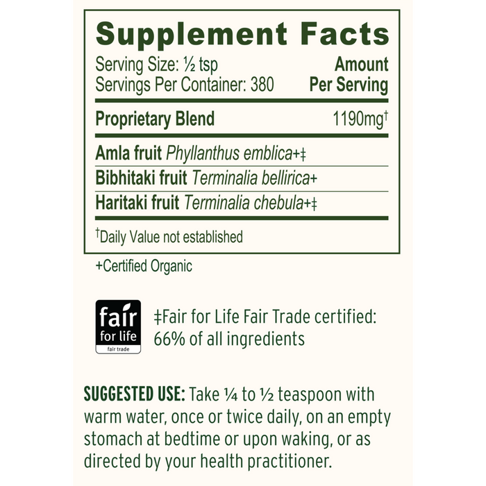 Banyan Botanicals Triphala Powder Supplement Facts