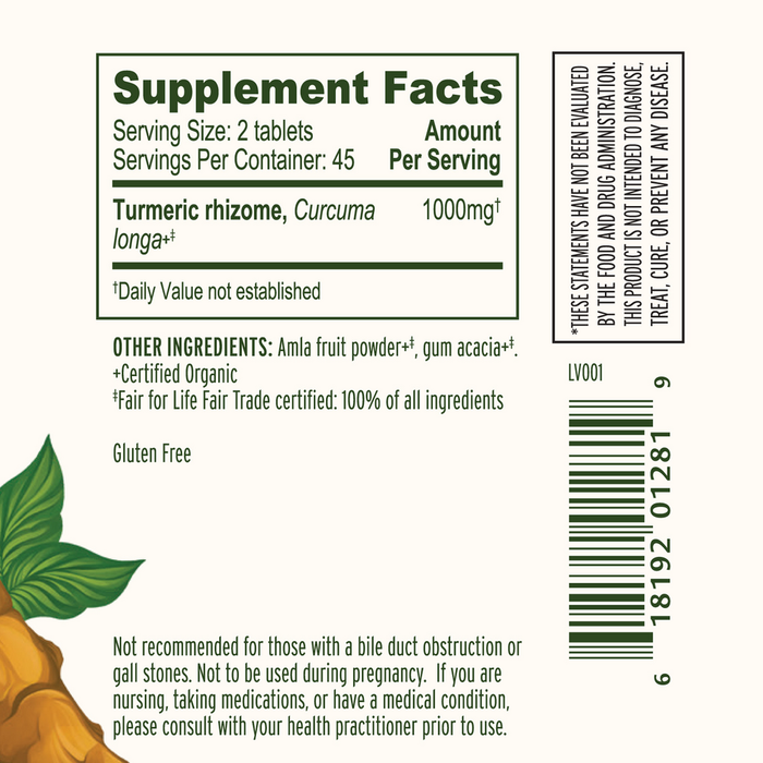 Banyan Botanicals Turmeric Tablets Supplement Facts