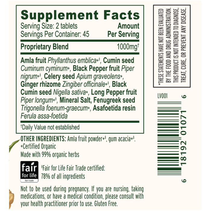 Banyan Botanicals Vata Digest Supplement Facts