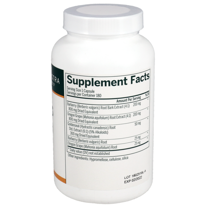 Supplement Facts Label for Berberis Formula by Seroyal Genestra – Barberry Root, Oregon Grape, and Goldenseal Extract Capsules