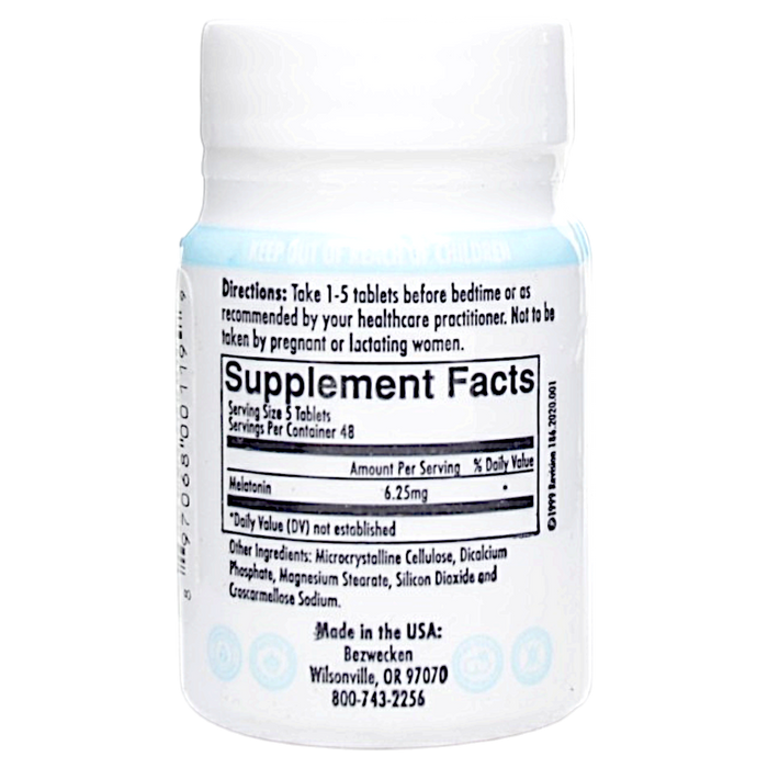 Bezwecken Melatonin 6.25 mg 240 tablets supplement facts label
