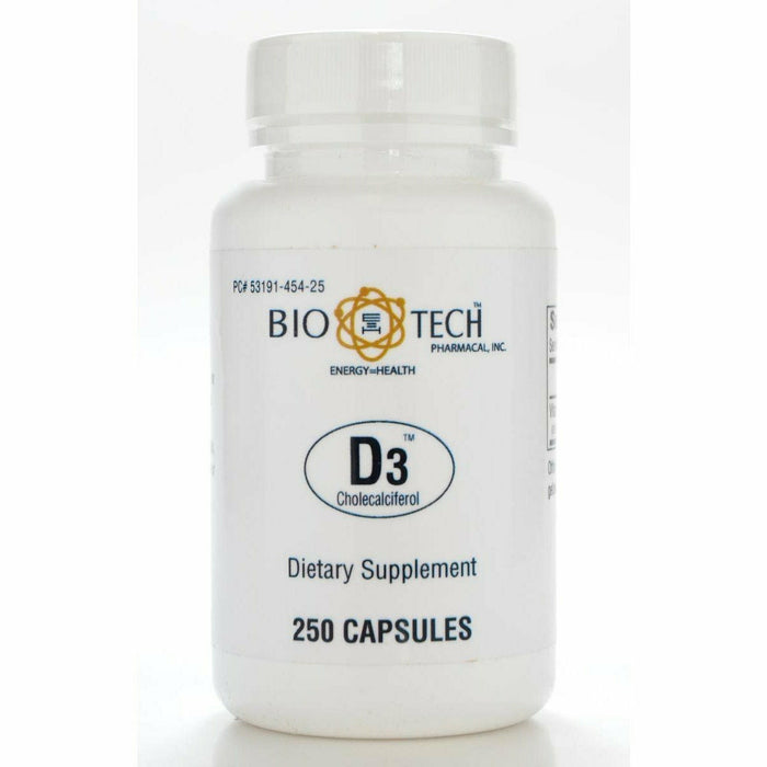 Bio-Tech D3 1000 IU, 250 capsules, front of bottle
