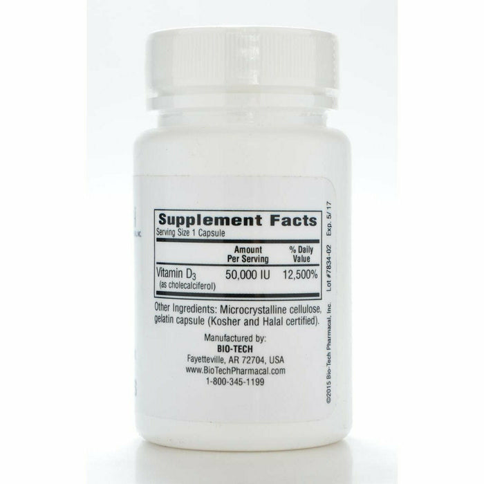 Bio-Tech D3-50 50,000 IU 100 capsules supplement facts label