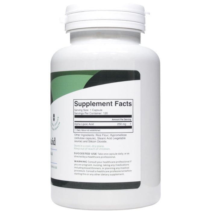 BioActive Nutrients Alpha Lipoic Acid 250 mg 120 capsules supplement facts label