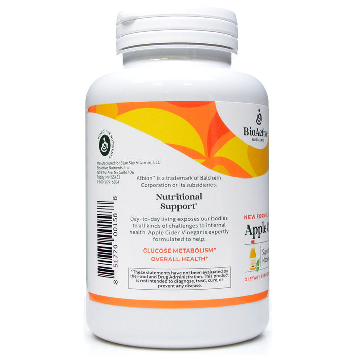 BioActive Nutrients Apple Cider Vinegar 180 veg capsules suggested use label