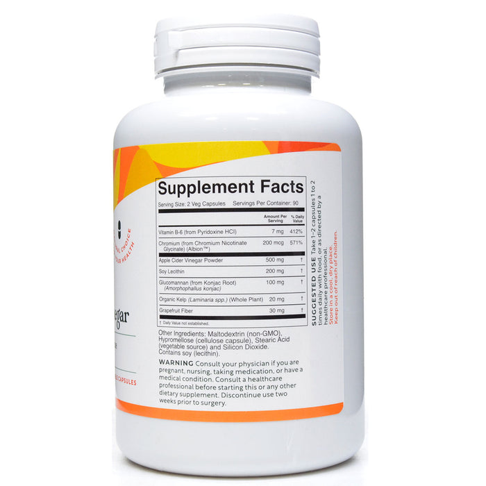 BioActive Nutrients Apple Cider Vinegar 180 veg capsules supplement facts label