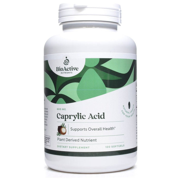 BioActive Nutrients Caprylic Acid 600 mg, 100 softgels, front of bottle