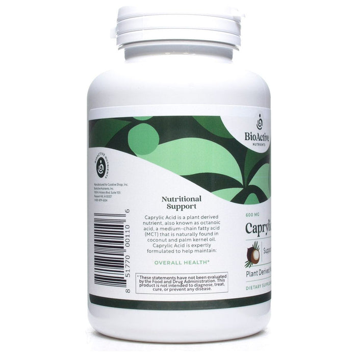 BioActive Nutrients Caprylic Acid 600 mg 100 softgels suggested use label