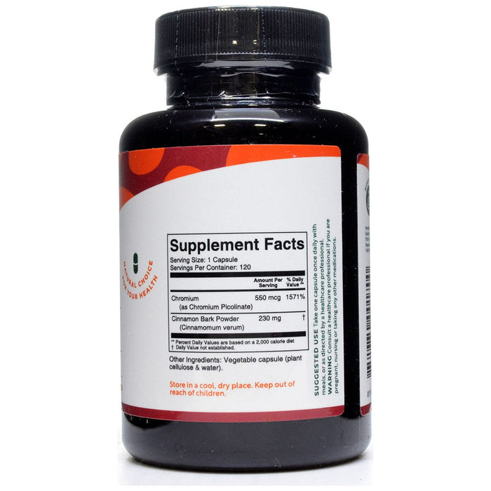 BioActive Nutrients CinnaChrom 120 veg capsules supplement facts label