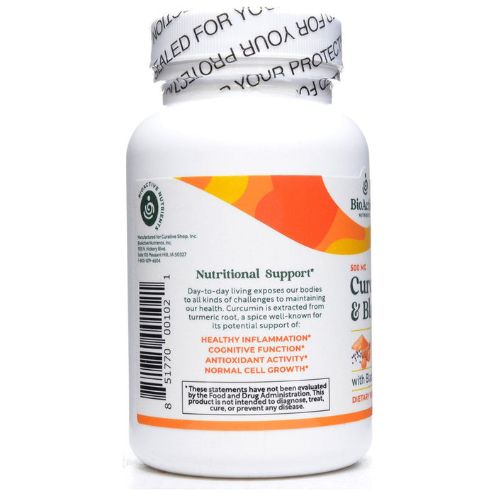 BioActive Nutrients Curcumin & Black Pepper 500 mg 90 capsules suggested use label