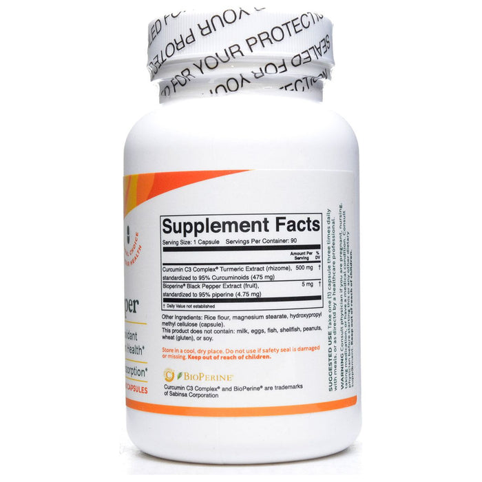 BioActive Nutrients Curcumin & Black Pepper 500 mg 90 capsules supplement facts label
