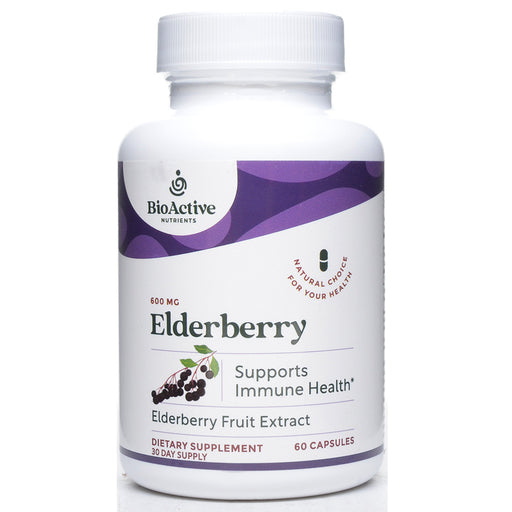 BioActive Nutrients Elderberry 600 mg, 60 veg capsules, front of bottle