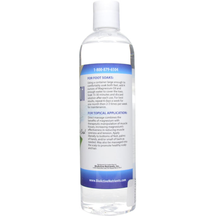 BioActive Nutrients Magnesium Oil with Aloe 12 fl oz suggested use label