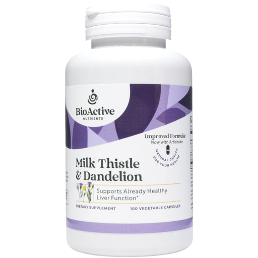 BioActive Nutrients Milk Thistle & Dandelion, 100 veg capsules, front of bottle