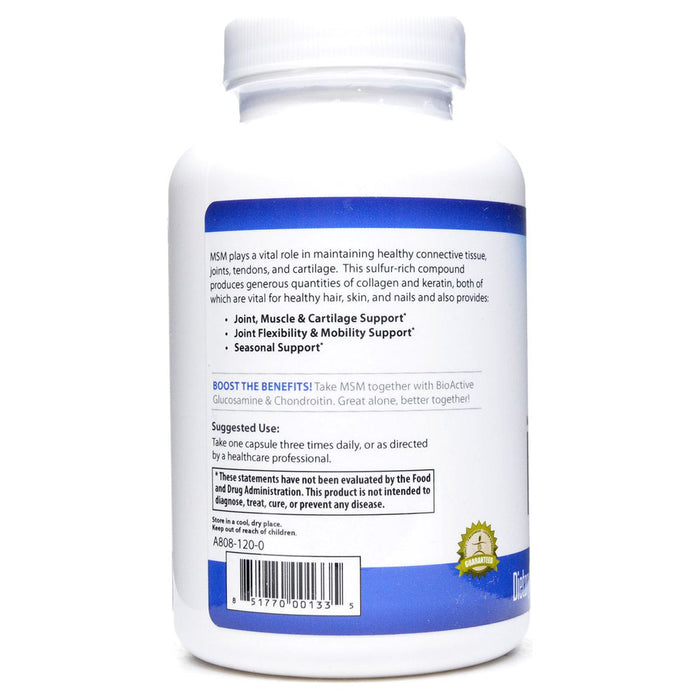 BioActive Nutrients MSM 900 mg 120 capsules suggested use label