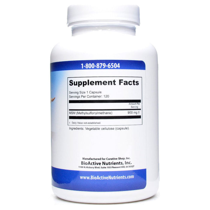 BioActive Nutrients MSM 900 mg 120 capsules supplement facts label