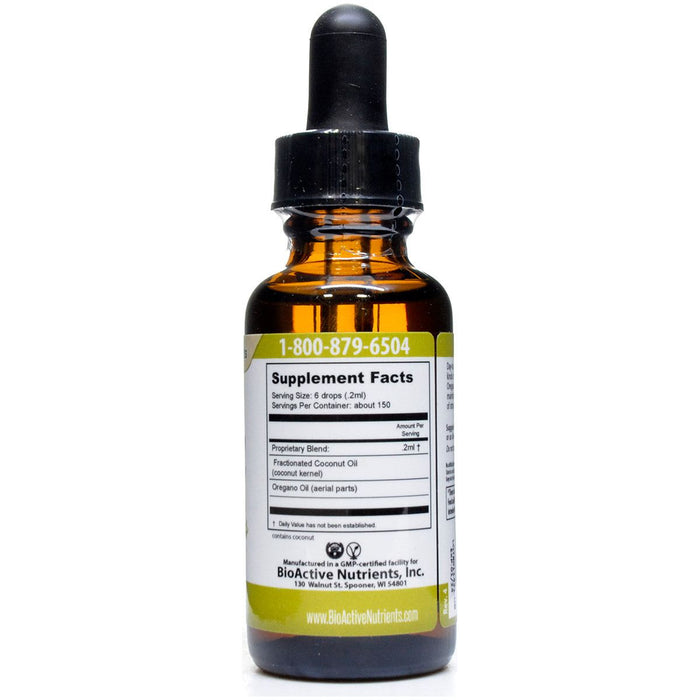 BioActive Nutrients Oregano Oil 1 fl oz supplement facts label