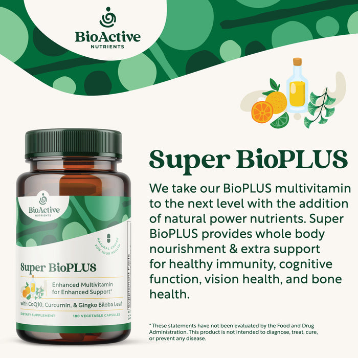 BioActive Nutrients Super BioPLUS product highlights graphic