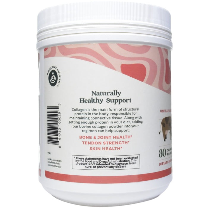 BioActive Nutrients Unflavored Collagen with Hyaluronic Acid 20 oz suggested use label