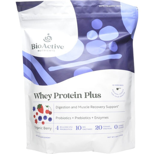 BioActive Nutrients Whey Protein Plus Organic Berry Flavor, 20 servings, front of bag