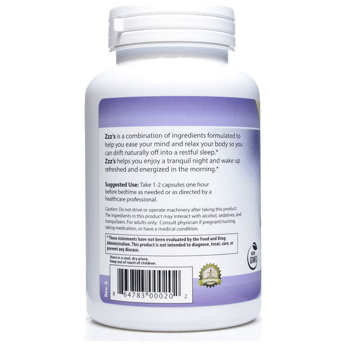 BioActive Nutrients Zzz's Natural Sleep Aid 90 capsules suggested use label