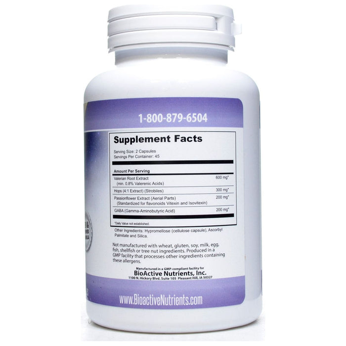 BioActive Nutrients Zzz's Natural Sleep Aid 90 capsules supplement facts label