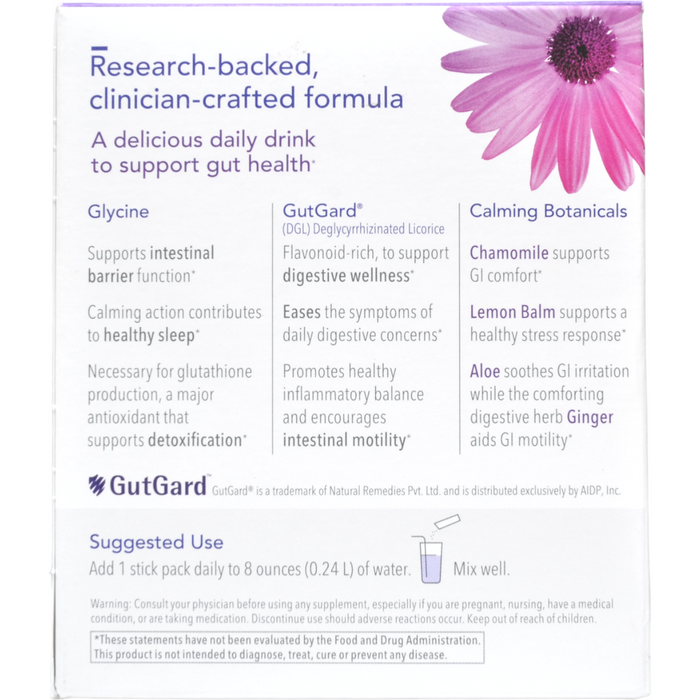 Biocidin Botanicals G.I. InnerCalm 30 stick packs suggested use label