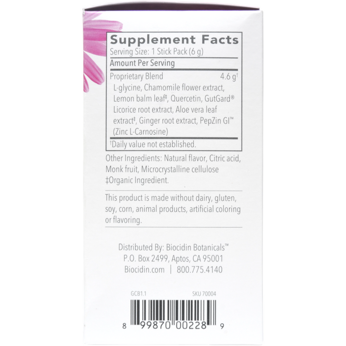 Biocidin Botanicals G.I. InnerCalm 30 stick packs supplement facts label
