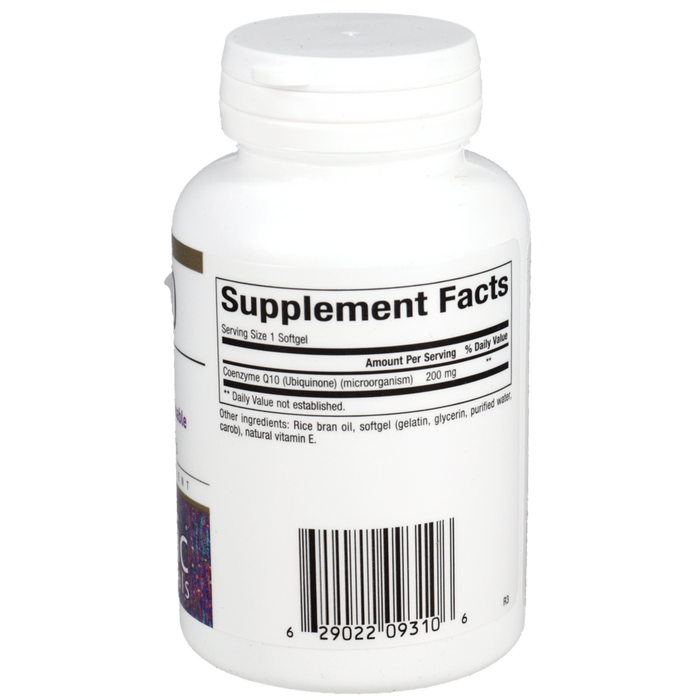Bioclinic Naturals CoQ10 200 mg 30 softgels back of bottle label