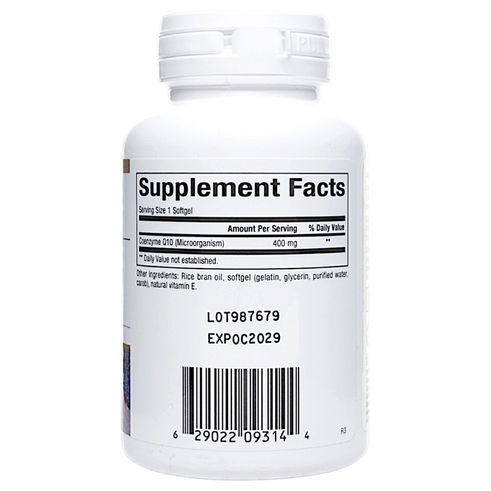 Bioclinic Naturals CoQ10 400 mg 30 softgels supplement facts label