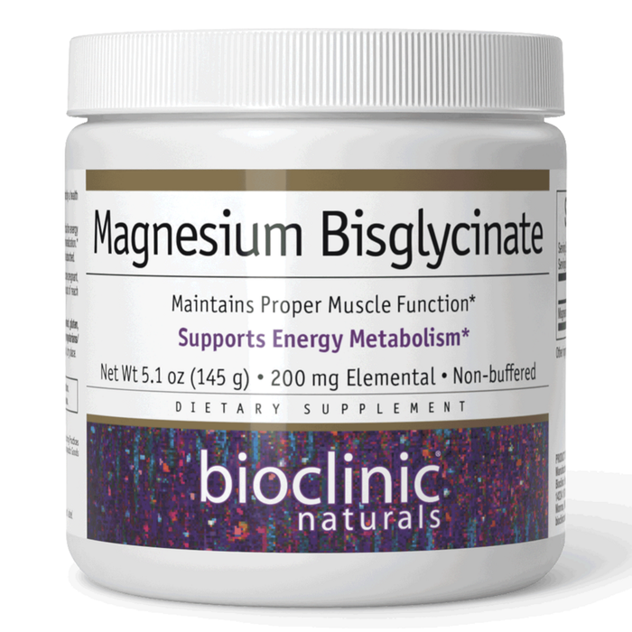 Bioclinic Naturals Magnesium Bisglycinate, 5.1 oz, front of jar