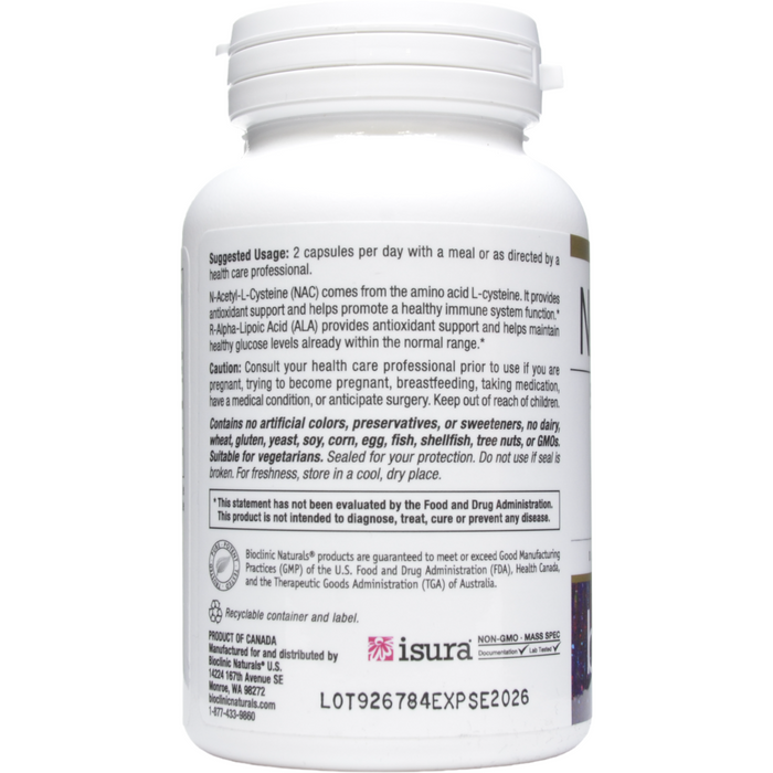 Bioclinic Naturals NAC & ALA 90 capsules suggested use label