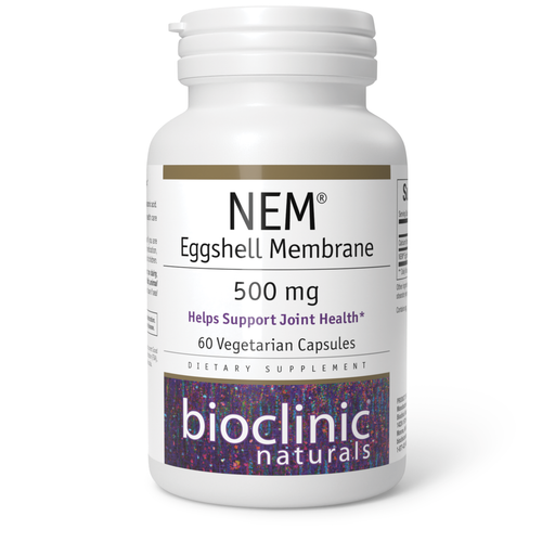 Bioclinic Naturals NEM Eggshell Membrane 500 mg, 60 capsules, front of bottle