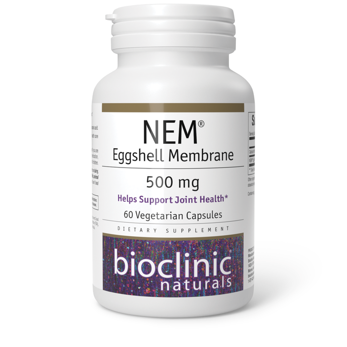 Bioclinic Naturals NEM Eggshell Membrane 500 mg, 60 capsules, front of bottle