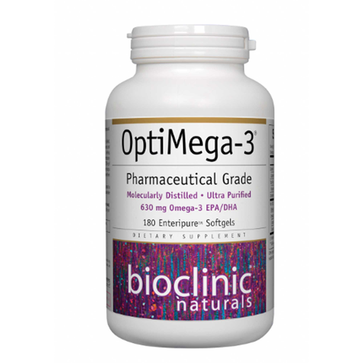 Bioclinic Naturals OptiMega-3, 180 softgels, front of bottle