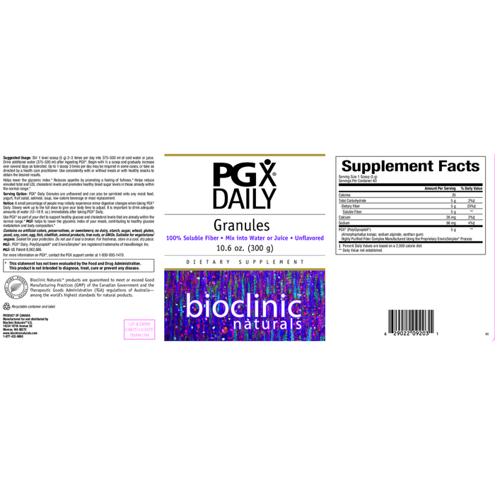 Bioclinic Naturals PGX Daily Granules 150 g full label