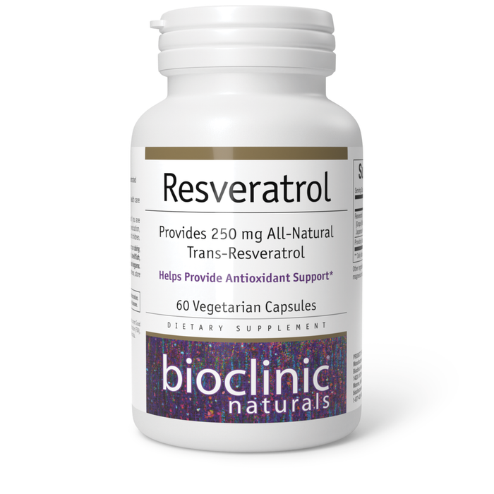 Bioclinic Naturals Resveratrol, 60 capsules, front of bottle