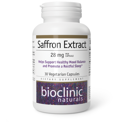 Bioclinic Naturals Saffron Extract 28 mg, 30 capsules, front of bottle