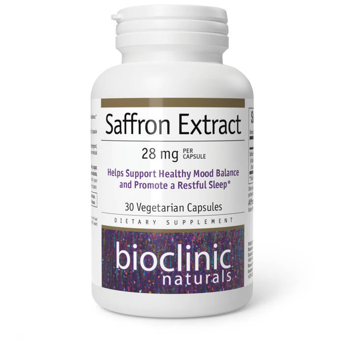 Bioclinic Naturals Saffron Extract 28 mg, 30 capsules, front of bottle