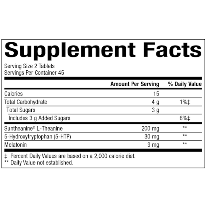 Bioclinic Naturals Somno-Pro 90 chewable tablets supplement facts label