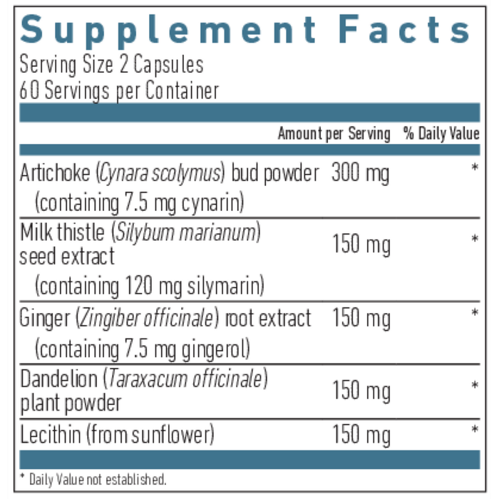 Biogena LiverDX Formula 120 capsules supplement facts label