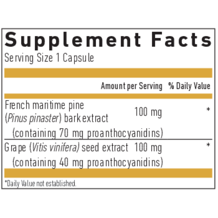 Biogena Pycnogenol Superior 100 GOLD 30 capsules supplement facts label