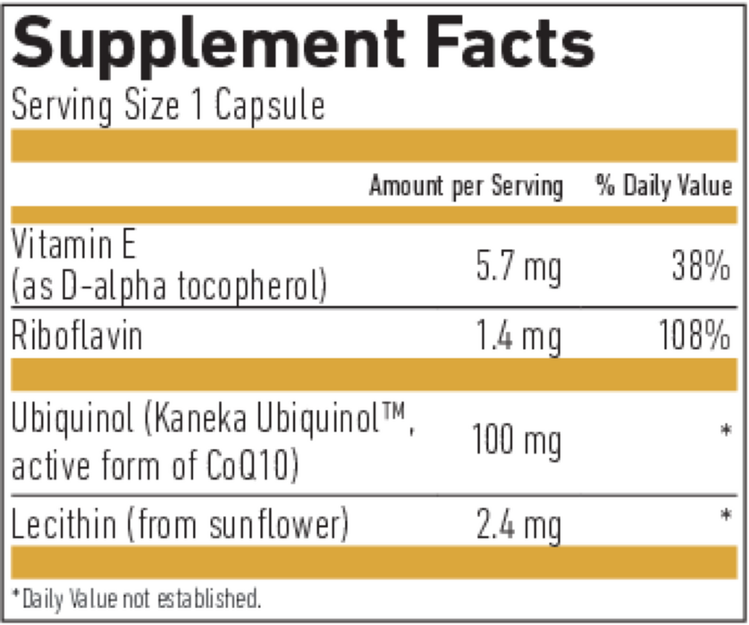 Biogena Ubiquinol CoQ10 Vegan GOLD Supplement Facts
