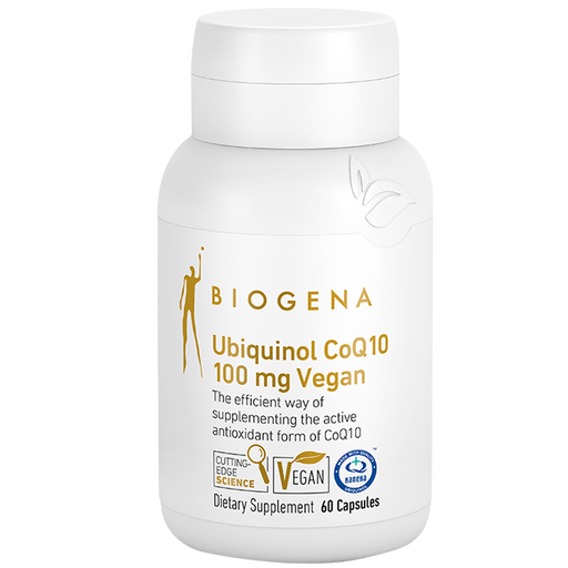Biogena Ubiquinol CoQ10 Vegan GOLD, 60 capsules, front of bottle