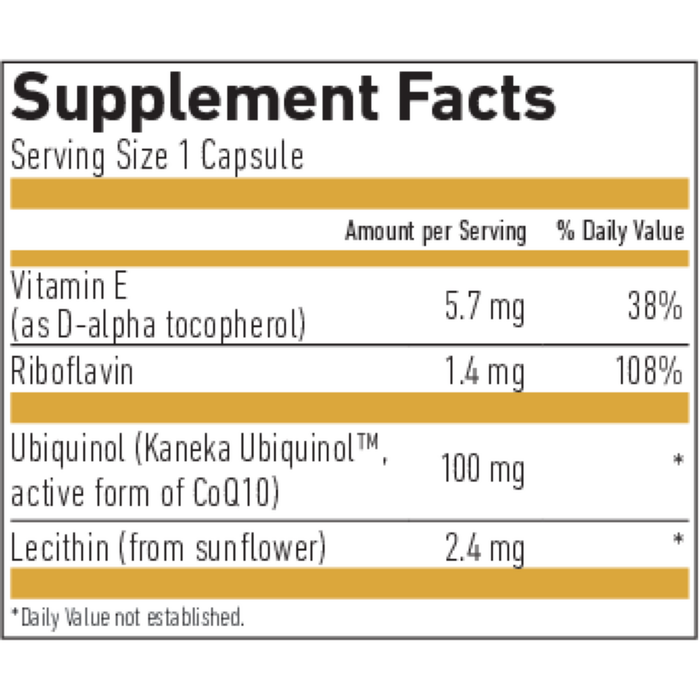 Biogena Ubiquinol CoQ10 Vegan GOLD 60 capsules supplement facts label