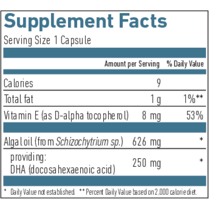 Biogena Vegan Omega 3 DHA 250 60 capsules supplement facts label